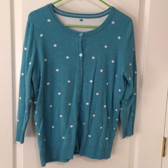 Sweaters - 3/4 sleeve teal polka dot cardigan